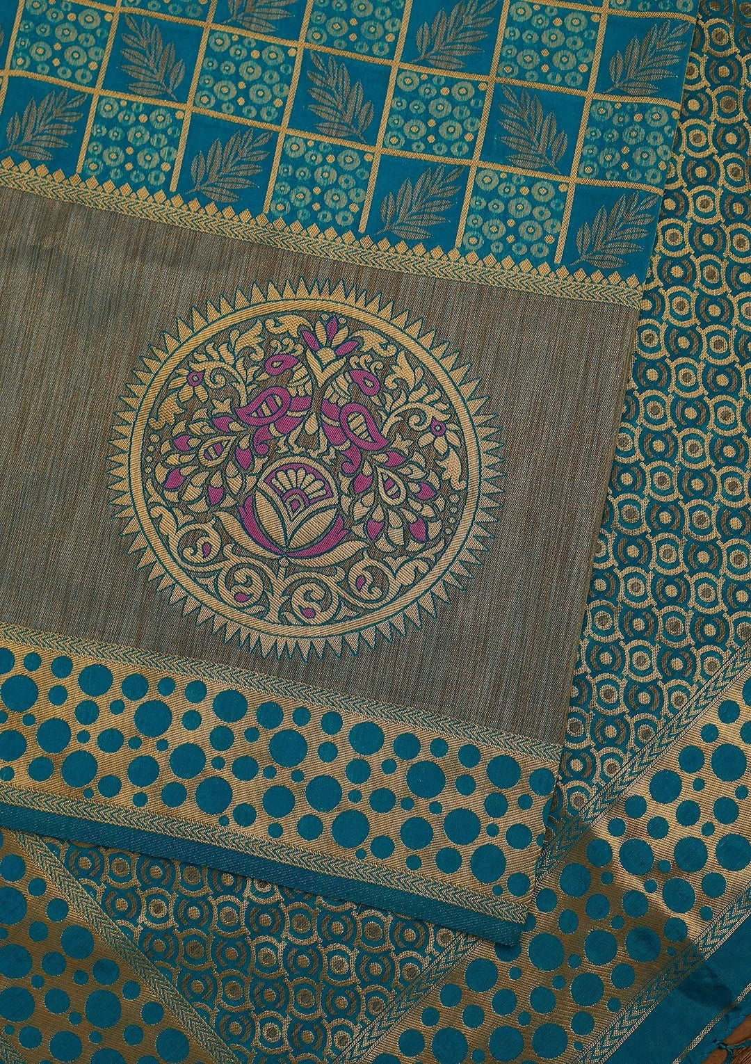 Turquoise Blue Zariwork Raw Silk Designer Saree - koskii