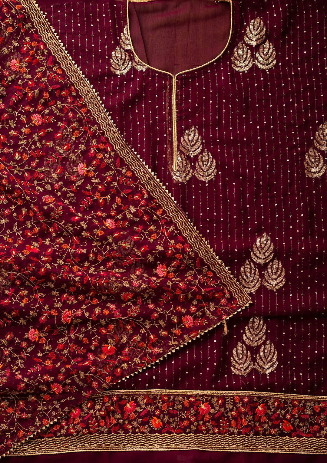Wine Sequins Georgette Designer Semi-Stitched Salwar Suit - koskii