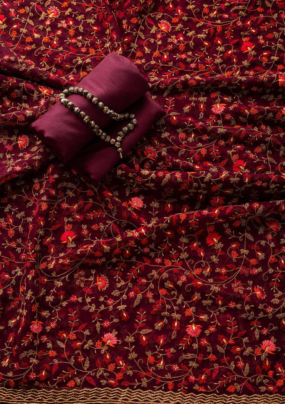 Wine Sequins Georgette Designer Semi-Stitched Salwar Suit - koskii