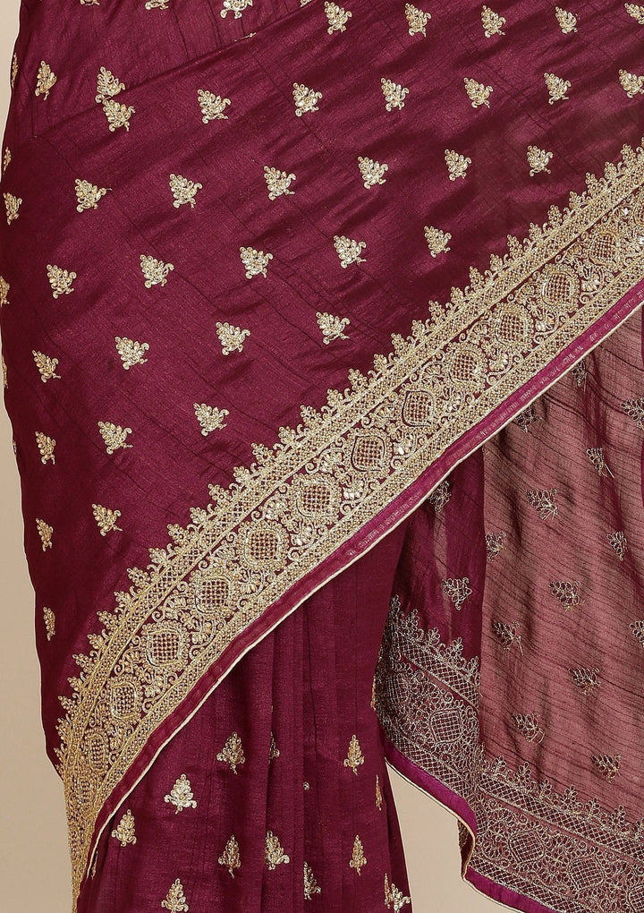 Wine Stonework Art Silk Designer Saree - koskii