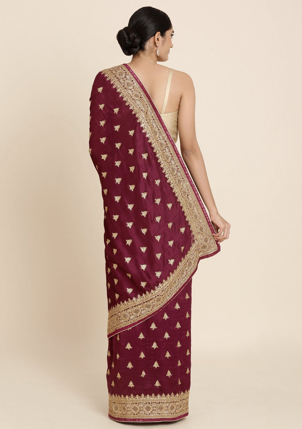 Wine Stonework Art Silk Designer Saree - koskii
