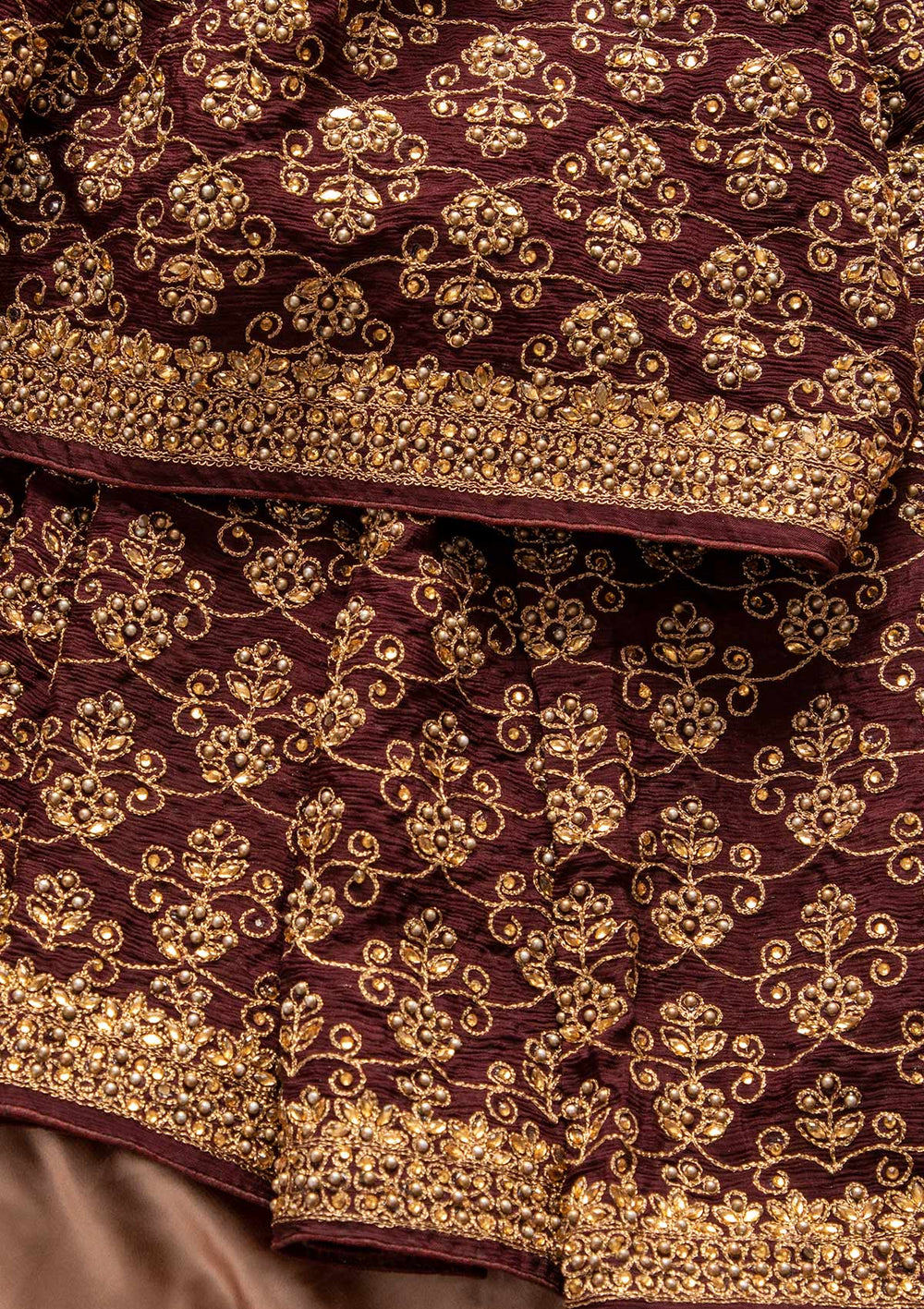 Wine Stonework Semi Crepe Designer Unstitched Salwar Suit - koskii