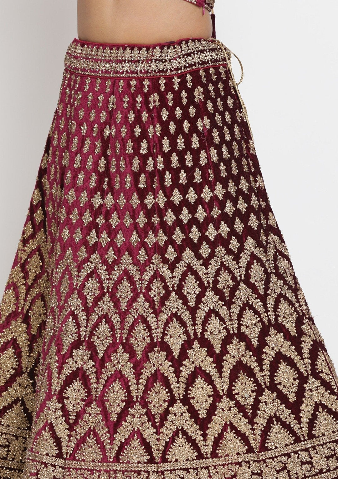 Wine Stonework Velvet Designer Lehenga - koskii