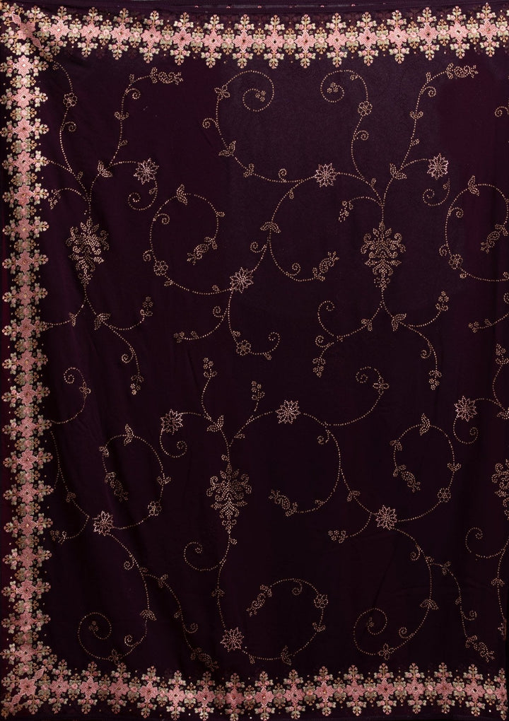 Wine Swarovski Georgette Designer Saree - koskii
