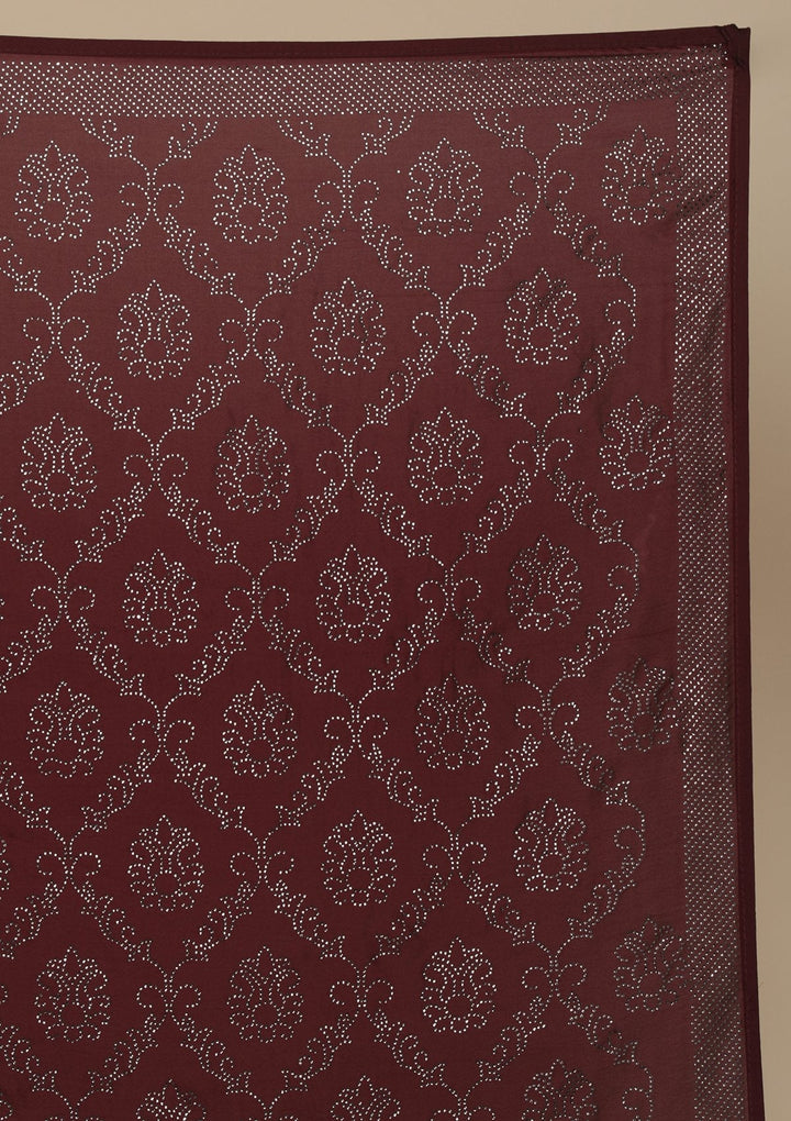 Wine Swarovski  Satin Designer Saree - koskii