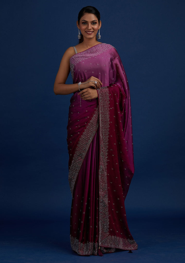 Wine Swarovski  Satin Designer Saree - Koskii