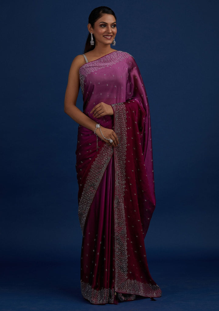 Wine Swarovski  Satin Designer Saree - Koskii