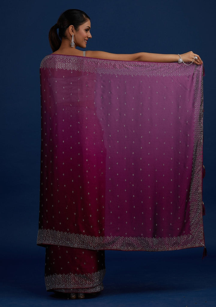 Wine Swarovski  Satin Designer Saree - Koskii