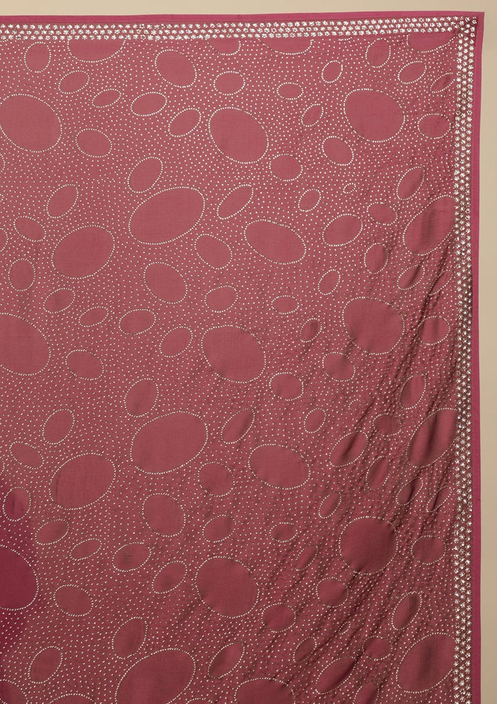 Wine Swarovski  Satin Designer Saree - koskii