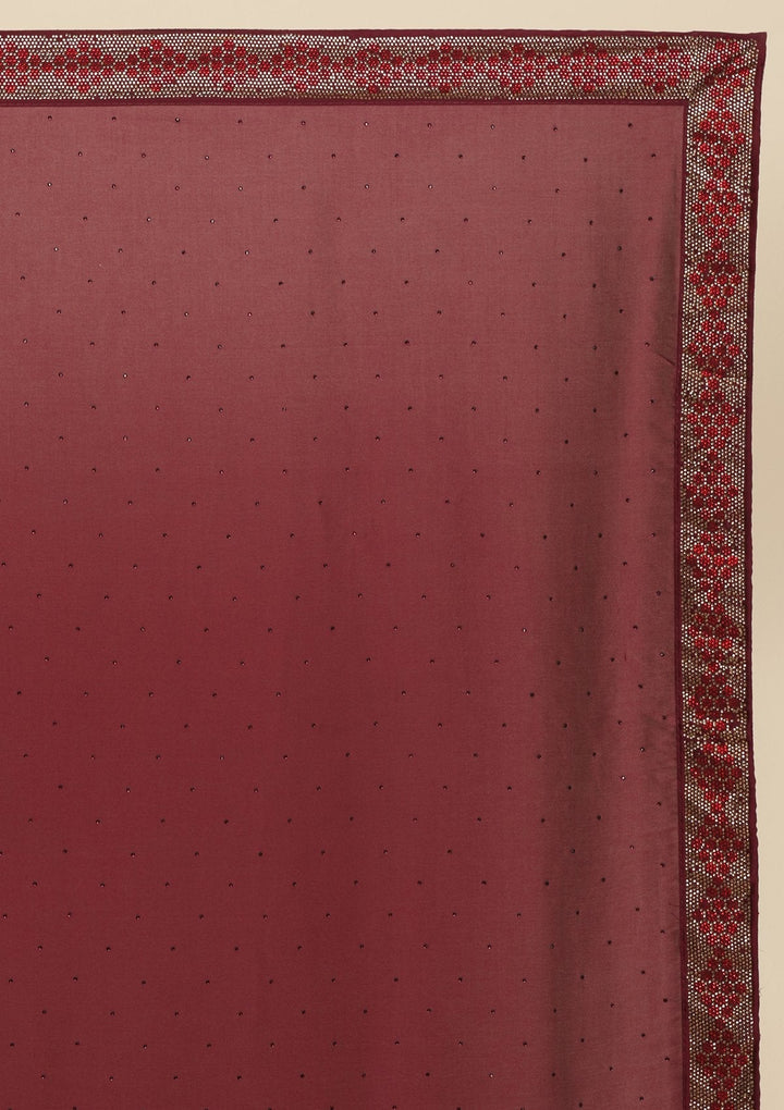 Wine Swarovski  Satin Designer Saree - koskii