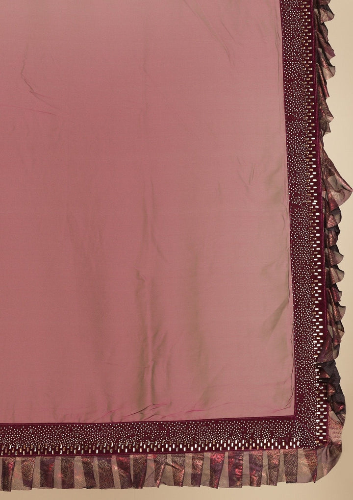 Wine Swarovski Semi Crepe Designer Saree - koskii