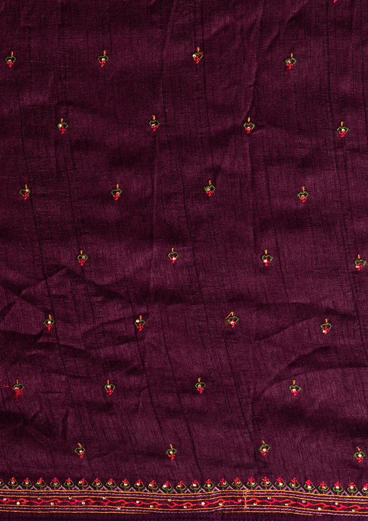 Wine Threadwork Raw Silk Designer Gown - koskii