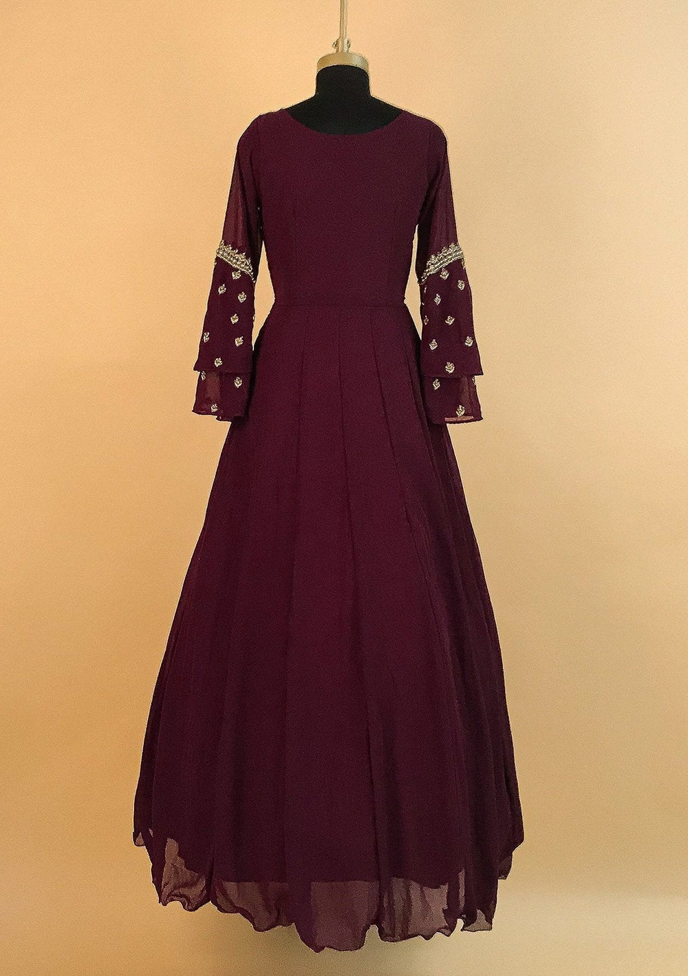Wine Zardosi Georgette Designer Gown - koskii