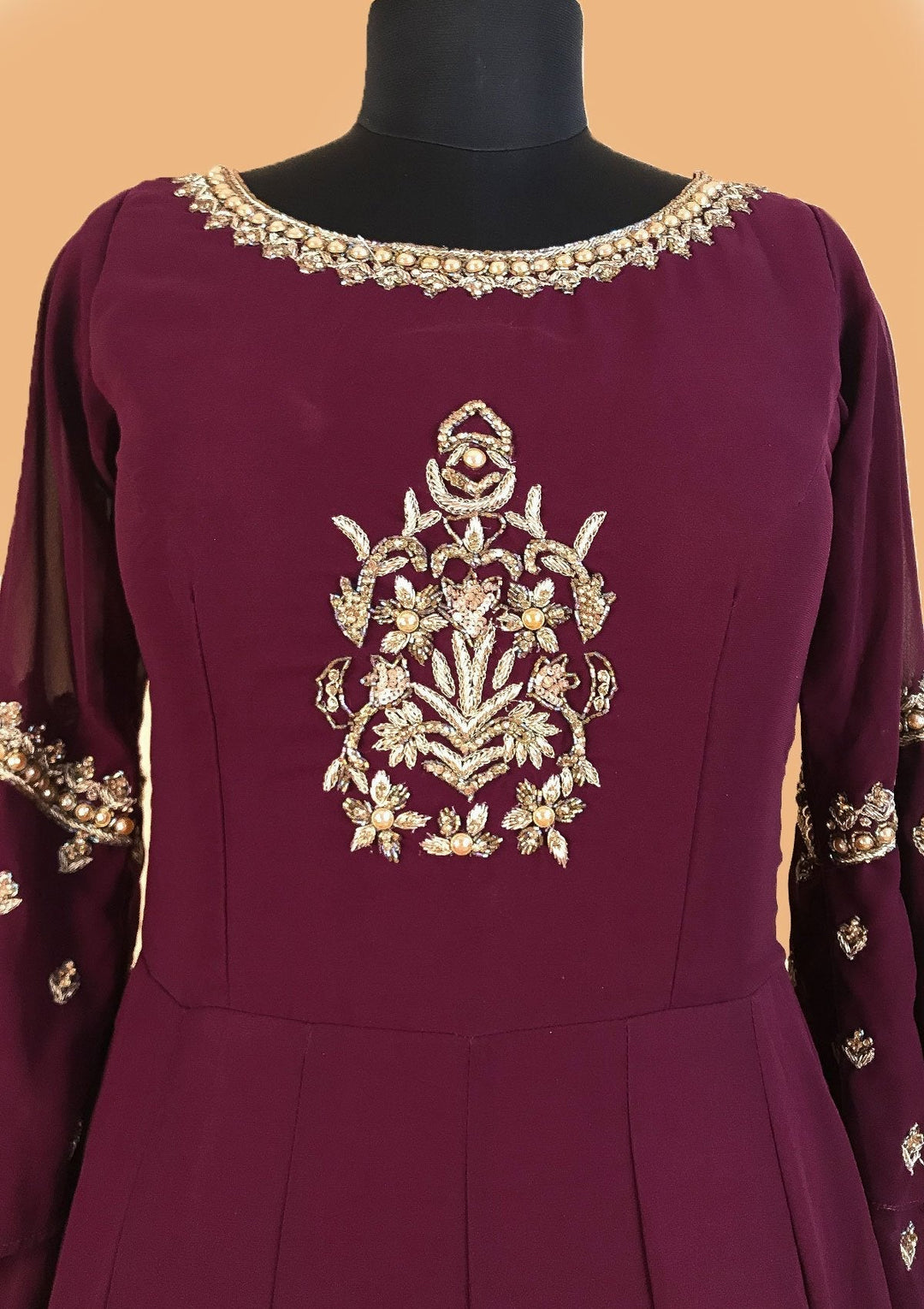 Wine Zardosi Georgette Designer Gown - koskii