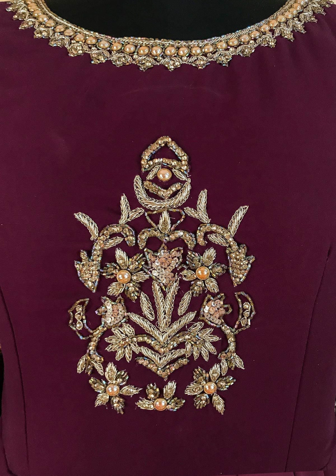 Wine Zardosi Georgette Designer Gown - koskii