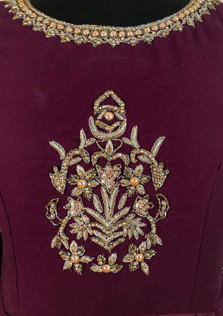 Wine Zardosi Georgette Designer Gown - koskii