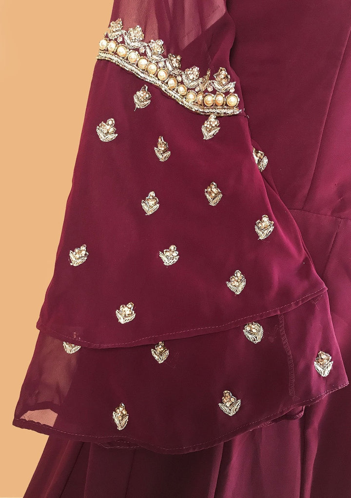 Wine Zardosi Georgette Designer Gown - koskii