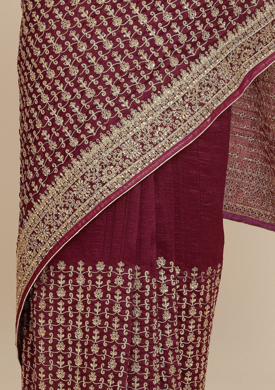 Wine Zariwork Art Silk Designer Saree - koskii