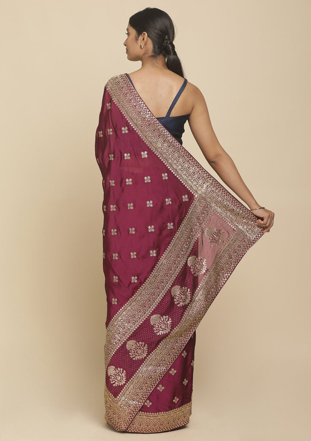 Wine Zariwork  Art Silk Designer Saree - koskii