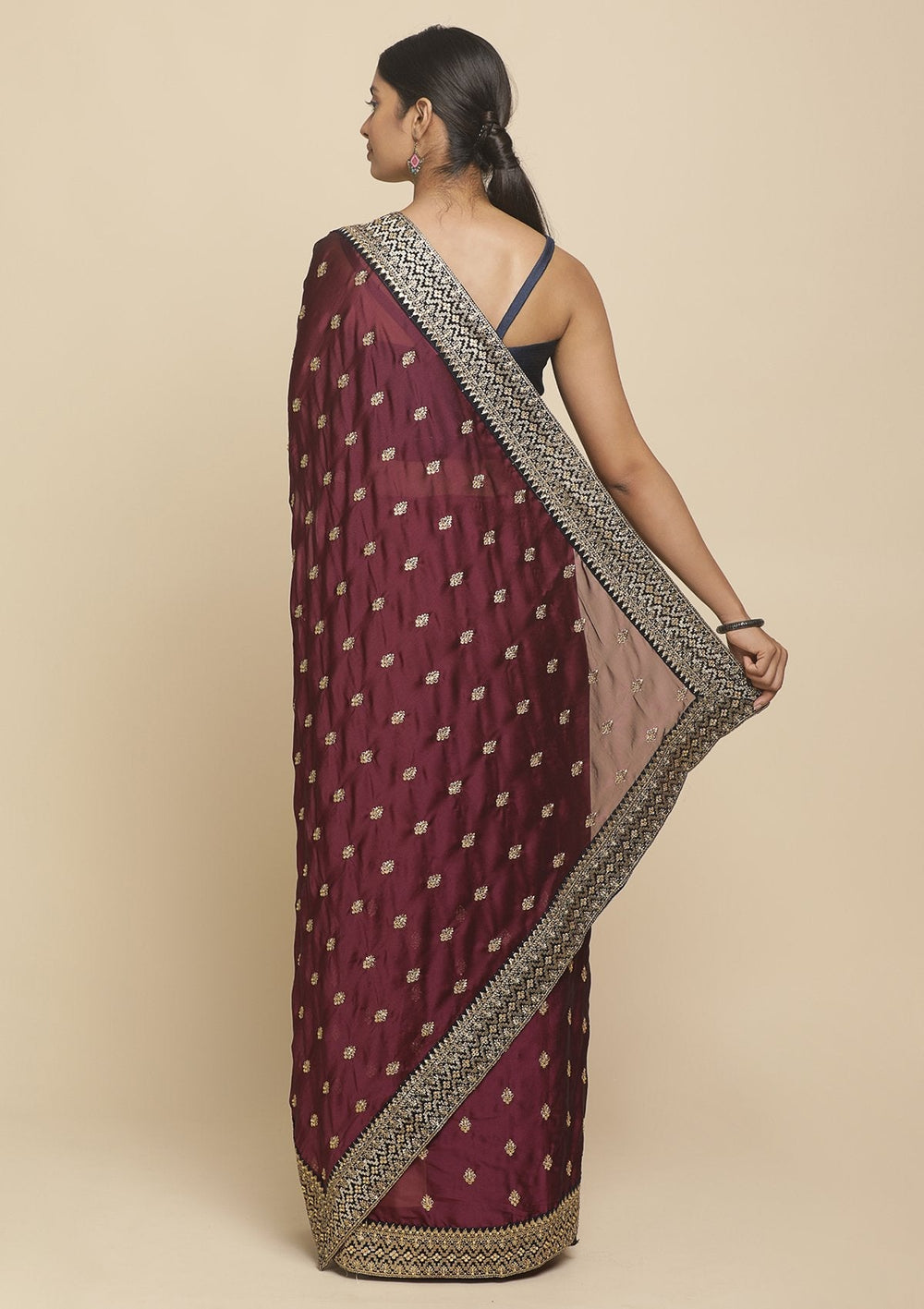 Wine Zariwork  Art Silk Designer Saree - koskii