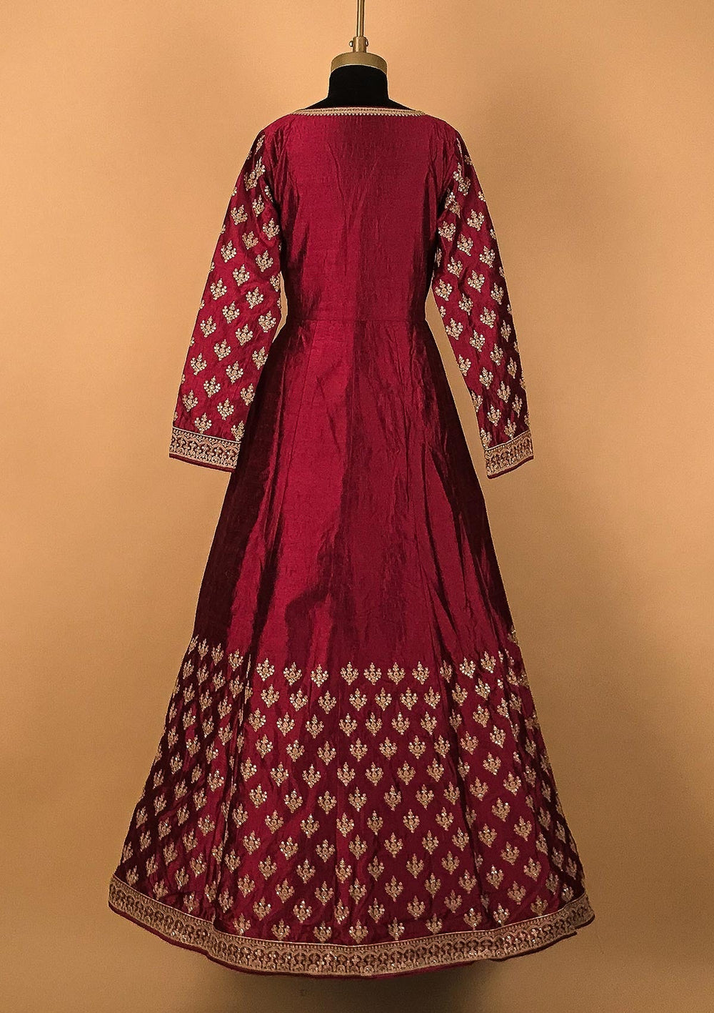 Wine Zariwork Raw Silk Designer Gown - koskii