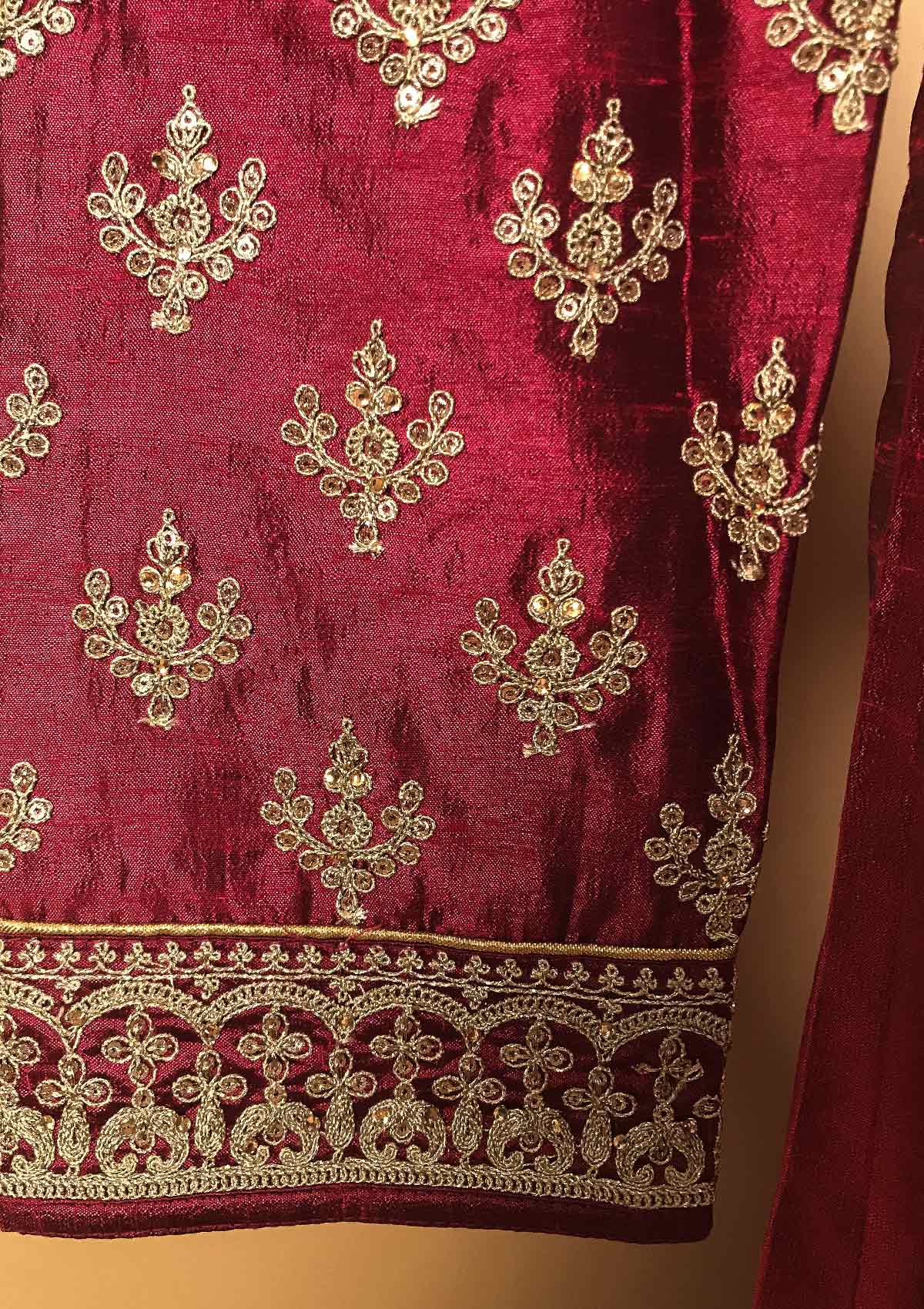 Wine Zariwork Raw Silk Designer Gown - koskii
