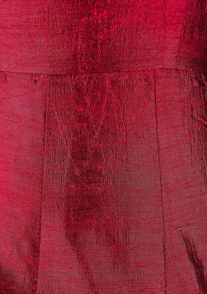 Wine Zariwork Raw Silk Designer Gown - koskii