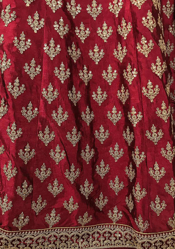 Wine Zariwork Raw Silk Designer Gown - koskii