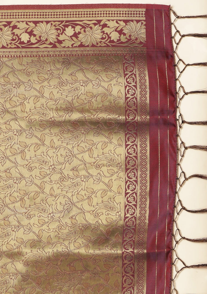 Wine Zariwork Satin Designer Saree - koskii