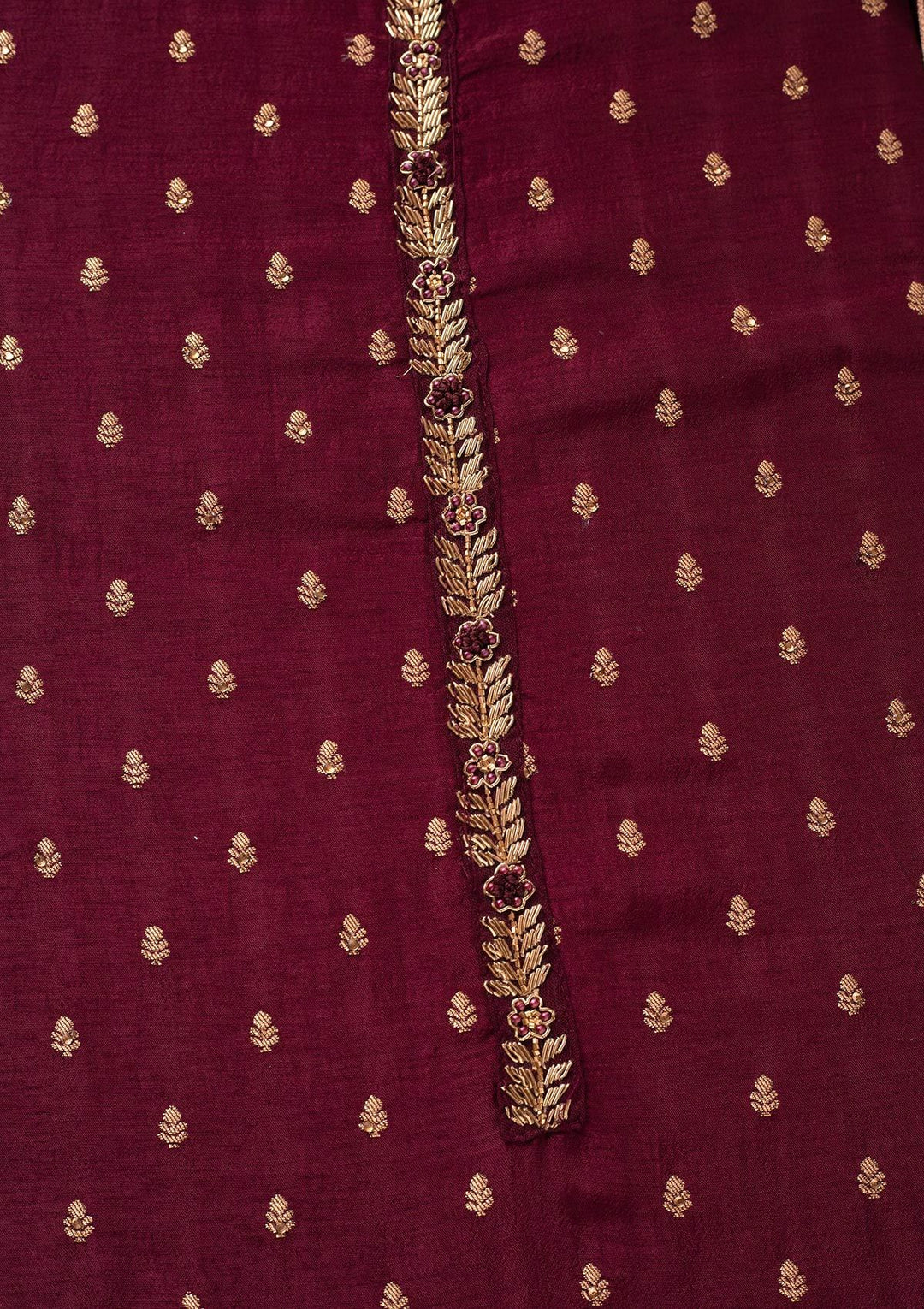 Wine Zariwork Semi Crepe Designer Unstitched Salwar Suit - koskii