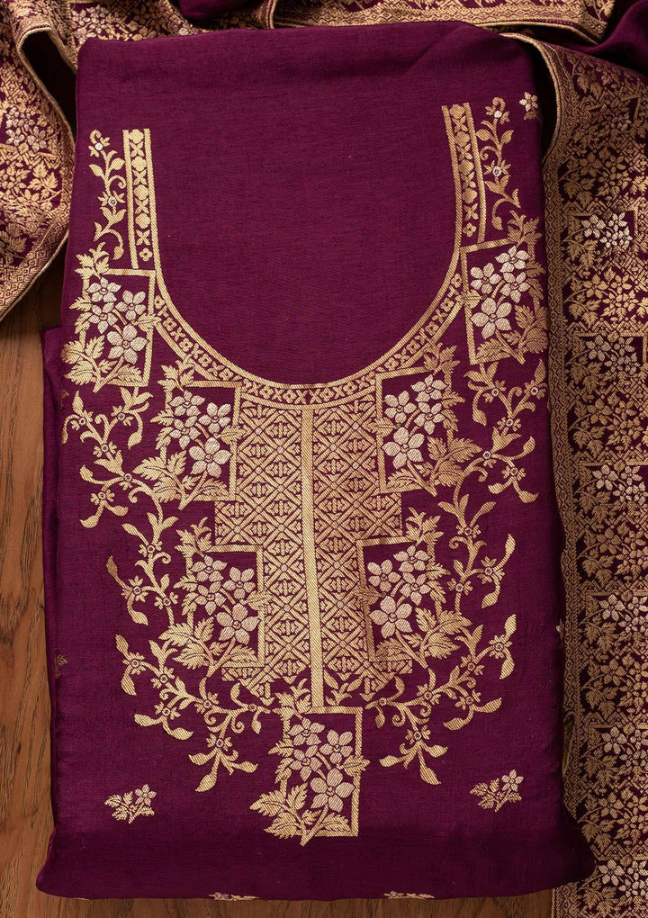 Wine Zariwork Semi Crepe Designer Semi-Stitched Salwar Suit - koskii