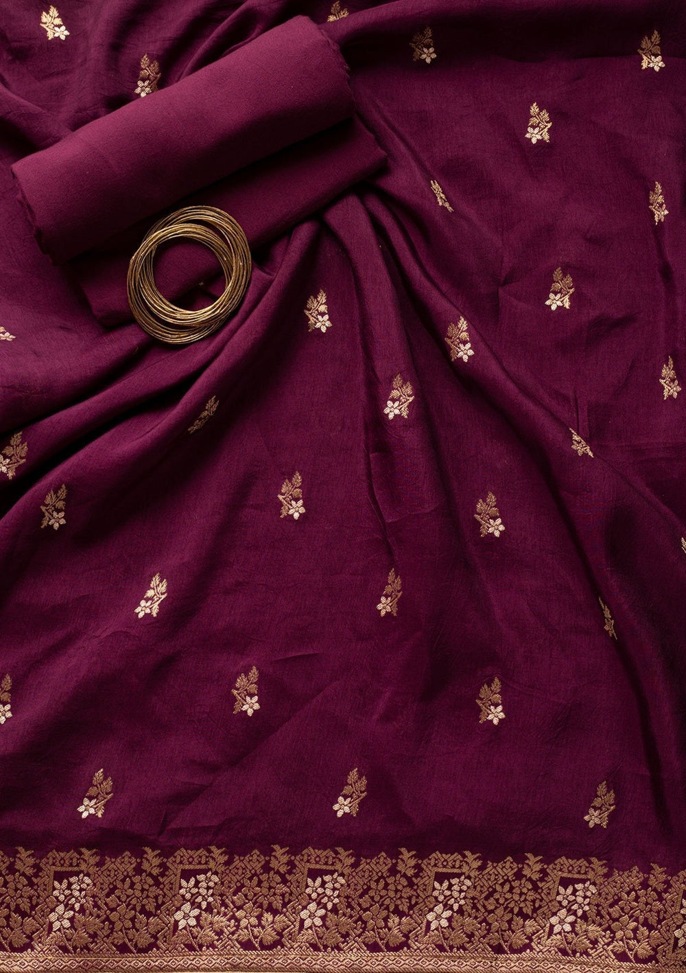 Wine Zariwork Semi Crepe Designer Semi-Stitched Salwar Suit - koskii