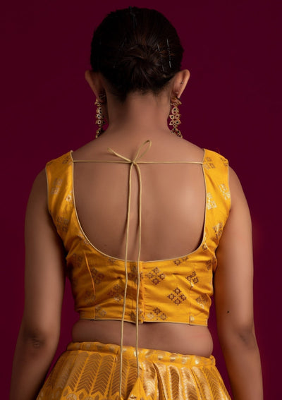 Yellow Gotapatti Banarasi Designer Semi-Stitched Lehenga - koskii