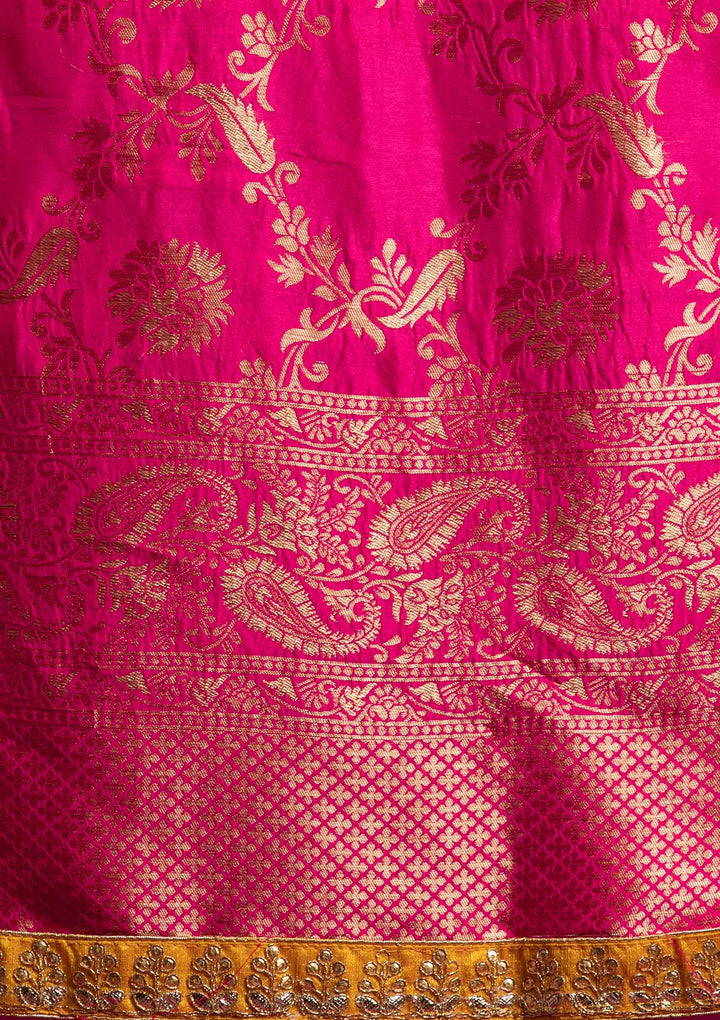 Yellow Gotapatti Banarasi Designer Semi-Stitched Lehenga - koskii