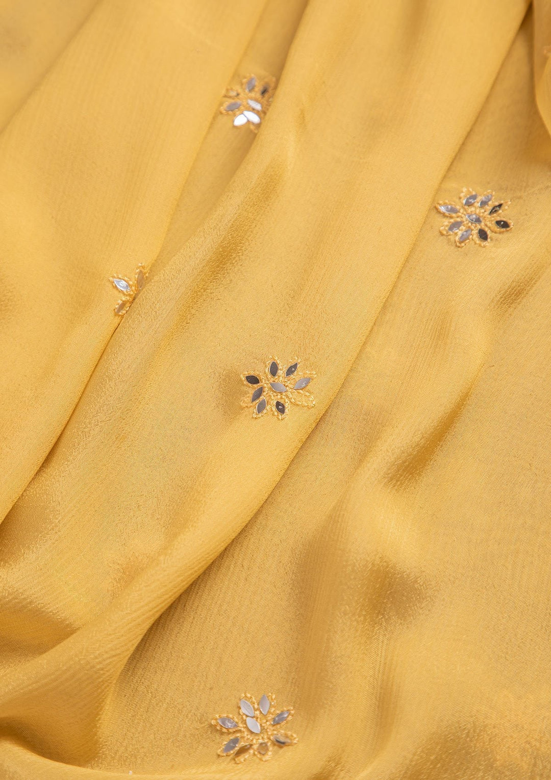 Yellow Mirrorwork Semi Crepe Designer Semi-Stitched Salwar Suit - koskii