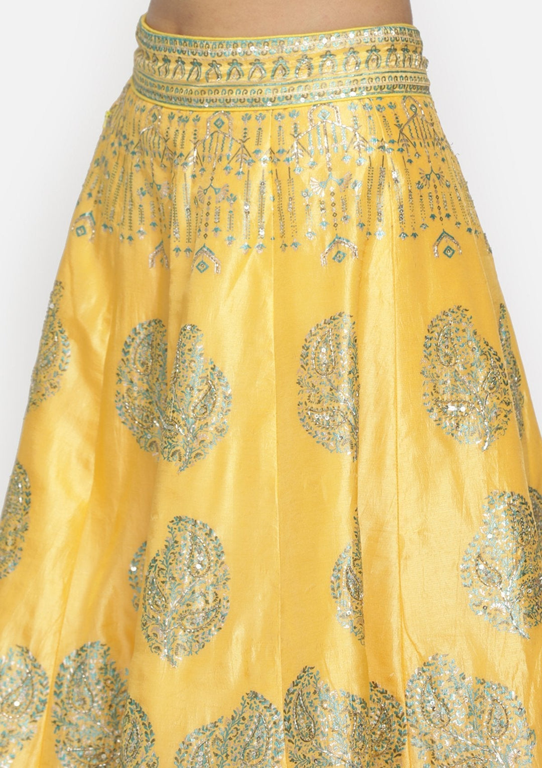 Yellow Sequins Art Silk Designer Semi-Stitched Lehenga - koskii