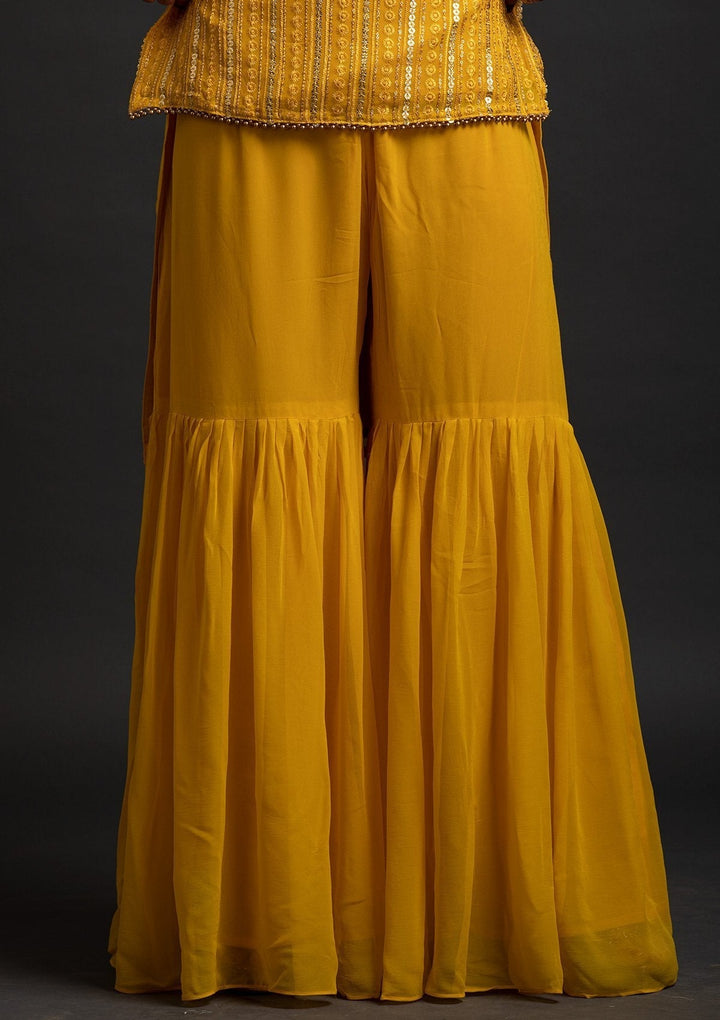 Yellow Sequins Georgette Designer Salwar Suit - koskii