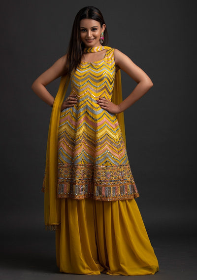 Yellow Sequins Georgette Designer Salwar Suit - koskii