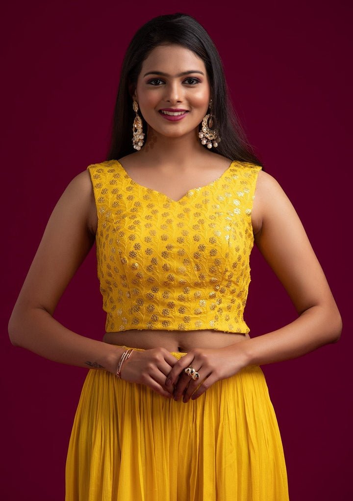 Yellow Sequins Semi Crepe Designer Salwar Suit - koskii