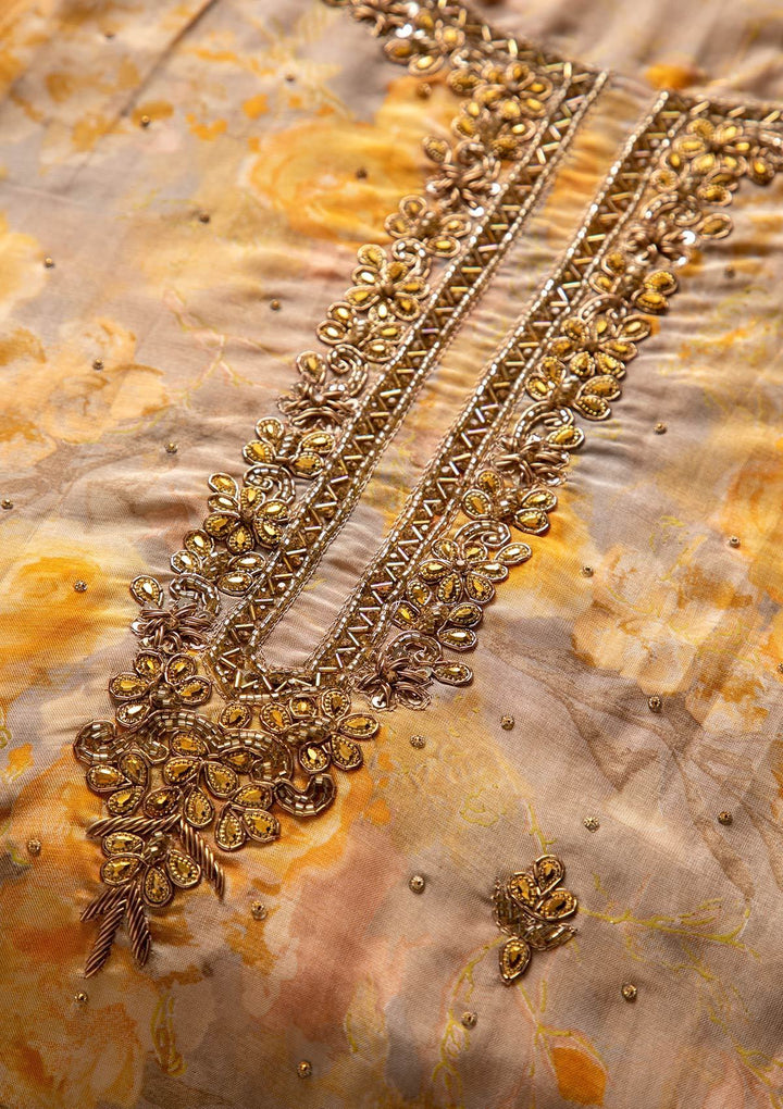 Yellow Stonework Chanderi Designer Unstitched Salwar Suit - koskii