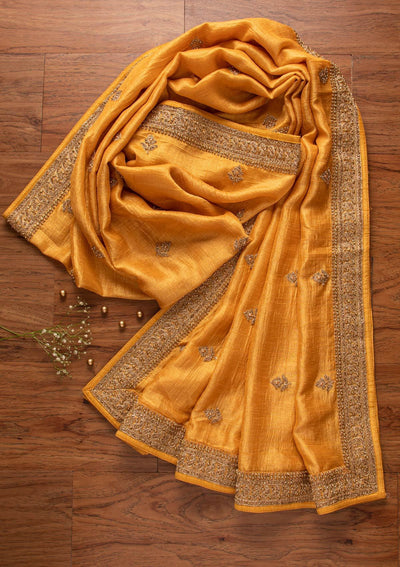 Yellow Stonework Raw Silk Designer Unstitched Salwar Suit - koskii