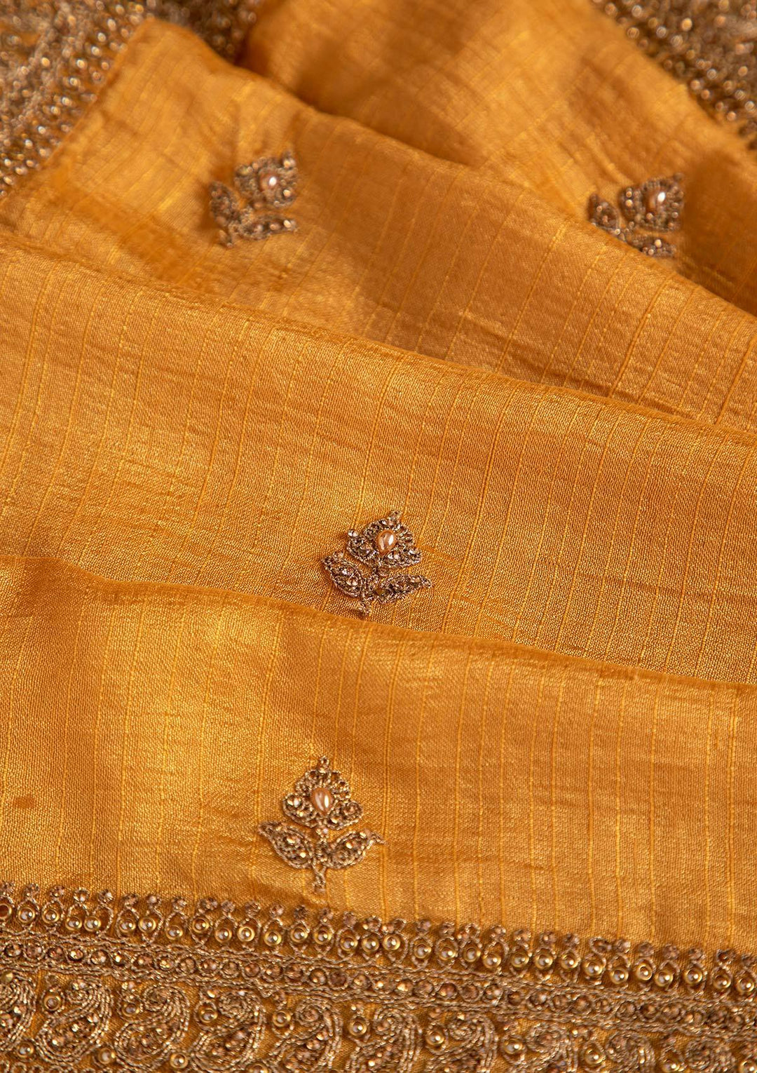 Yellow Stonework Raw Silk Designer Unstitched Salwar Suit - koskii