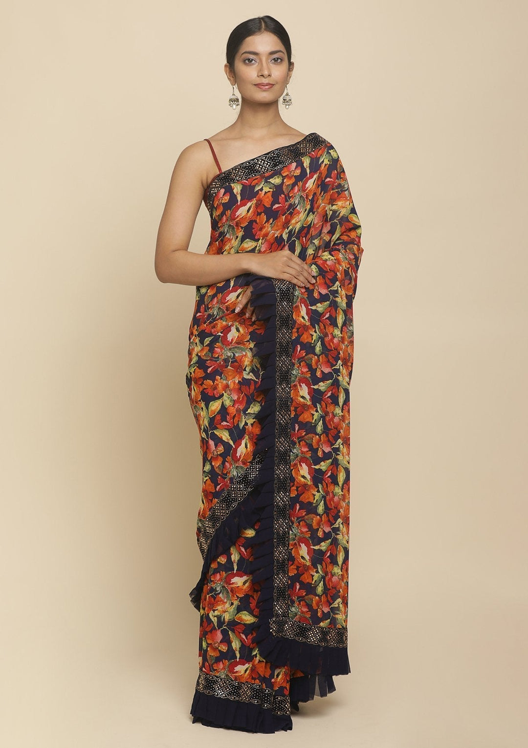 Yellow Swarovski  Georgette Designer Saree - koskii