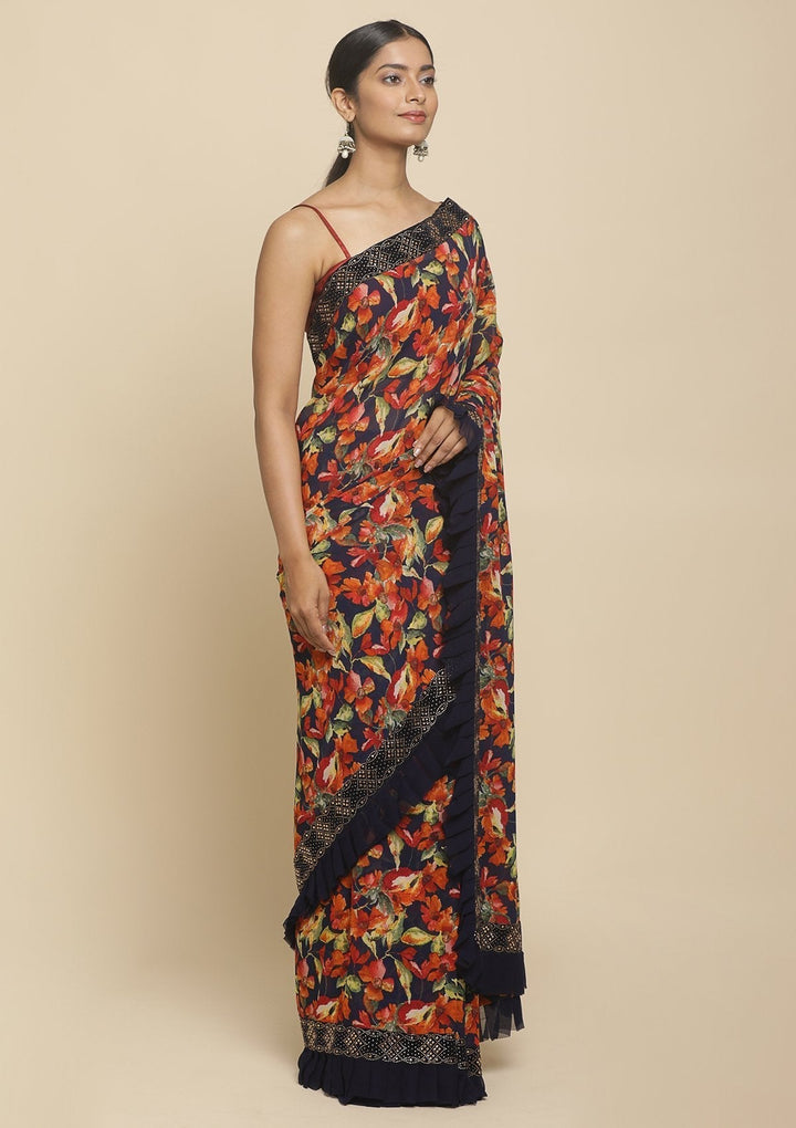 Yellow Swarovski  Georgette Designer Saree - koskii