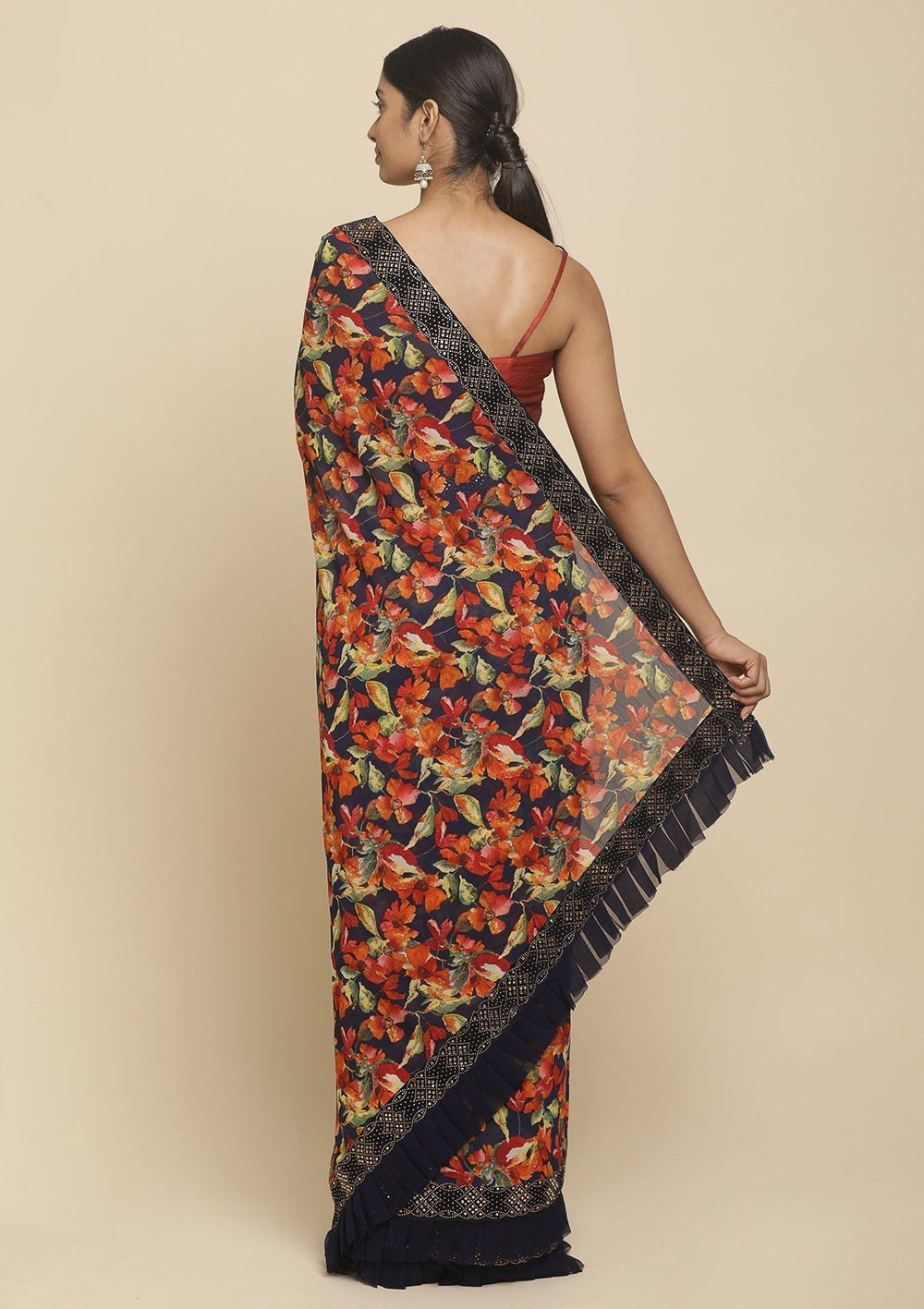 Yellow Swarovski  Georgette Designer Saree - koskii