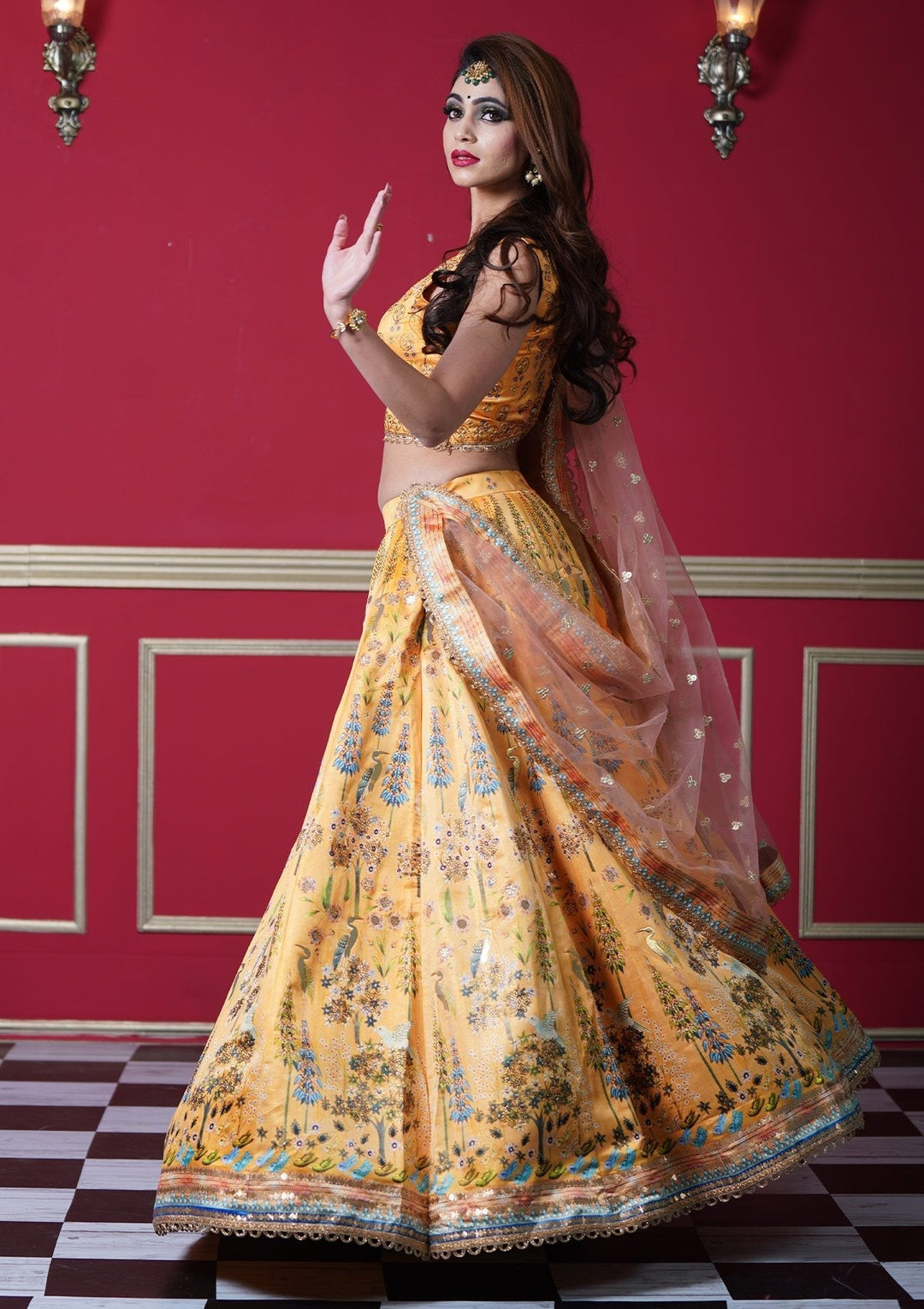 Yellow Swarovski Shimmer Designer Lehenga - koskii