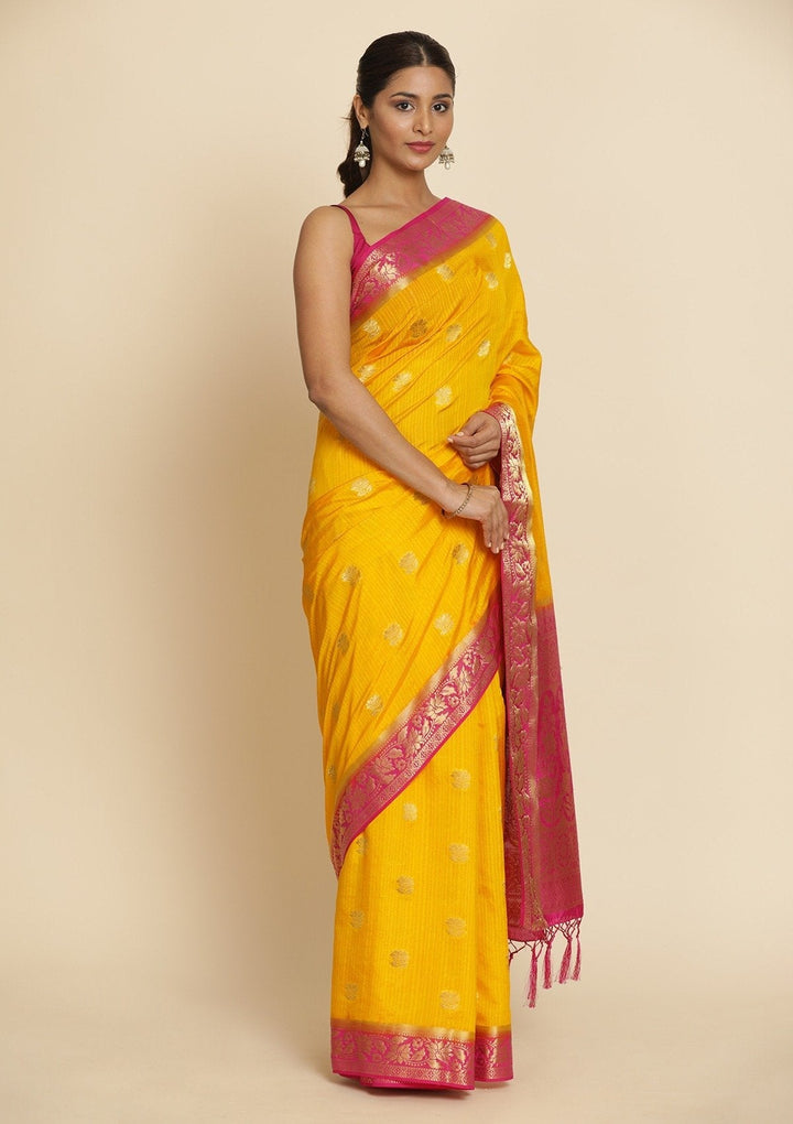 Yellow Zariwork Art Silk Designer Saree - koskii
