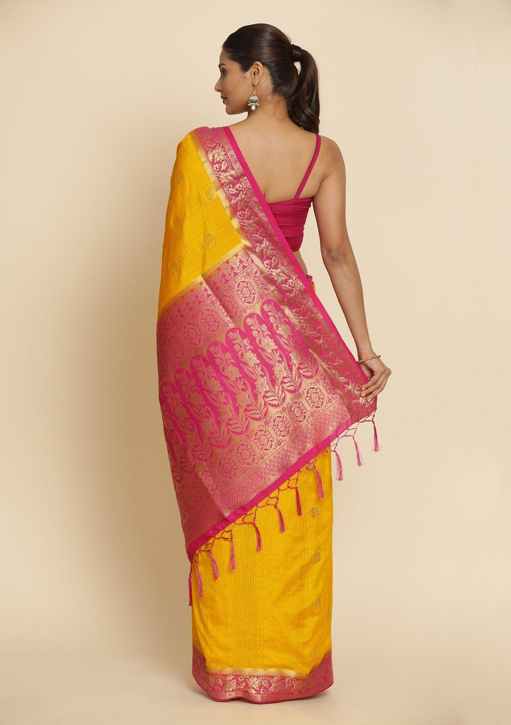 Yellow Zariwork Art Silk Designer Saree - koskii