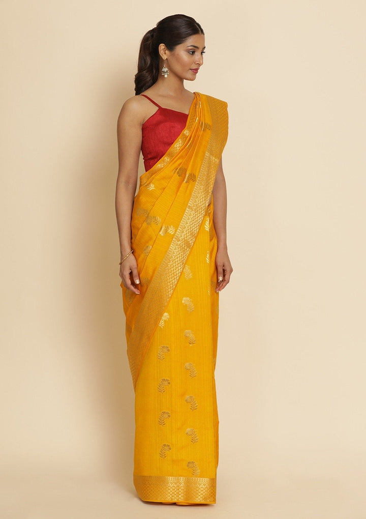 Yellow Zariwork Art Silk Designer Saree - koskii