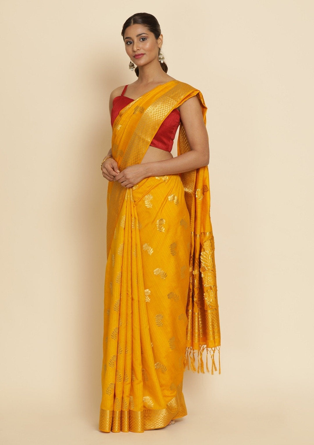 Yellow Zariwork Art Silk Designer Saree - koskii